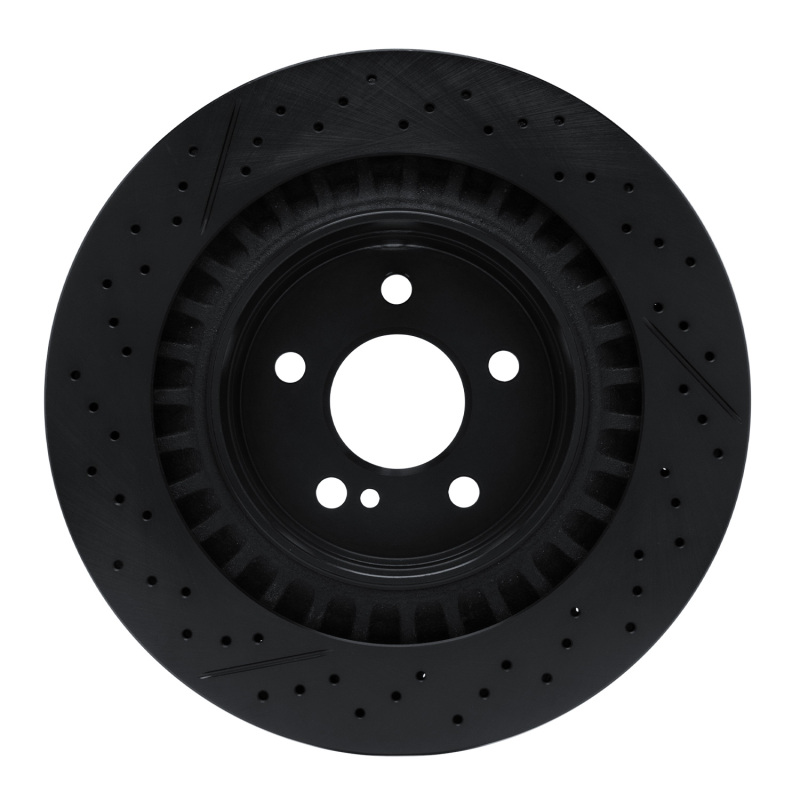 Mercedes-Benz CLK63 AMG Brake Rotor (1) - Rear - R1 Concepts - Drilled & Slotted - Black - `05-`11